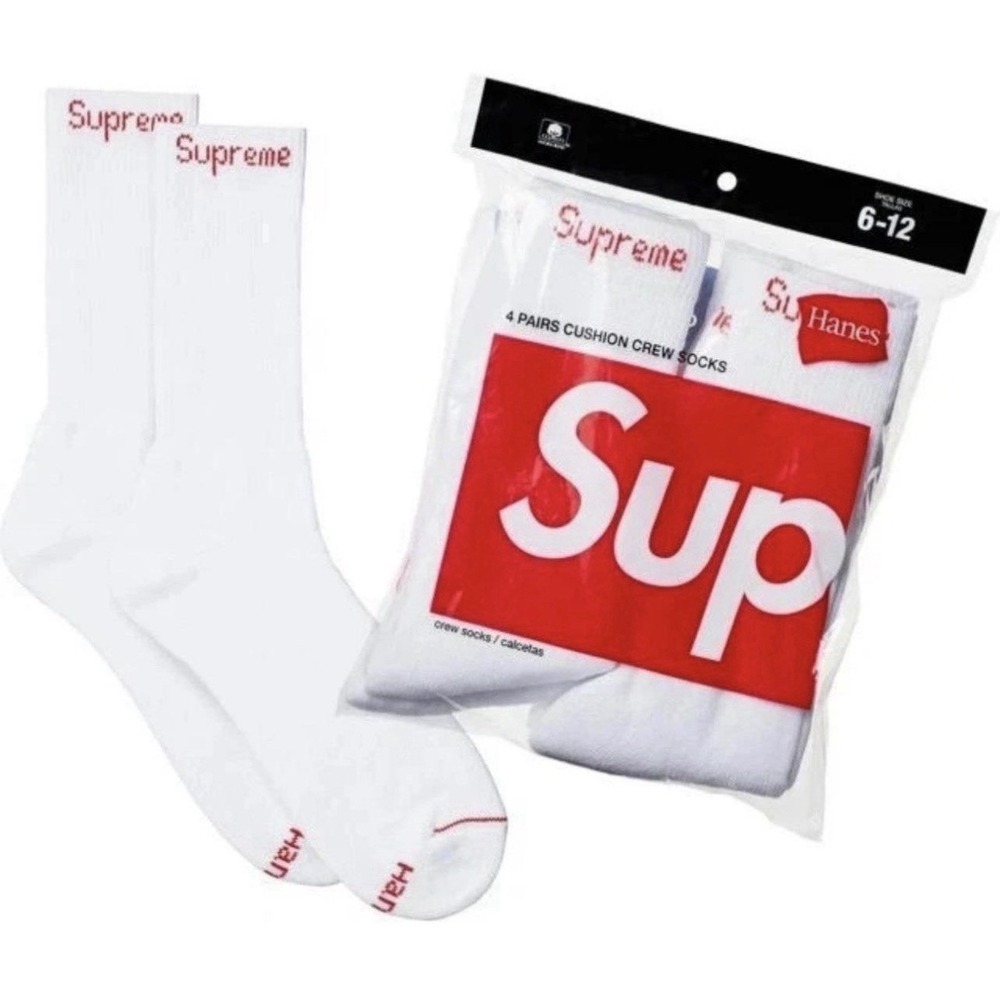 Supreme Hanes Crew Socks White (4 Pack) - Size 6 - 12 - 100% Genuine Authentic!
